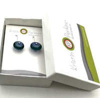 Small Short Circle Earrings in Lavender, Violet, and Deep Bottle Green Glass and Sterling Silver