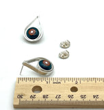 Modern Raindrop Stud Earrings in Pink, Orange, and Dark Turquoise Glass and Sterling Silver