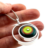 Offset Circle Green, Orange,  and Teal Glass and Sterling Silver