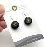 Small/Medium Short Circle Earrings in Green, Orange, Teal, and Deep Bottle Green Glass and Sterling Silver