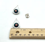 Modern Raindrop Stud Earrings in Pink, Orange, and Dark Turquoise Glass and Sterling Silver