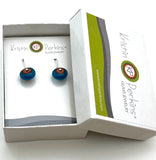 Small Short Circle Earrings in Pink, Orange, and Dark Turquoise Glass and Sterling Silver