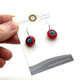 Small Short Circle Earrings in Turquoise and Orange Glass and Sterling Silver