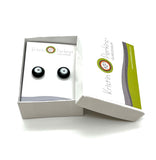 Circle Stud Earrings in Black, White, and Gray Glass and Sterling Silver