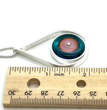 Large Modern Raindrop Necklace in Pink, Orange, and Dark Turquoise Glass and Sterling Silver