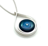 Modern Raindrop Necklace in Turquoise, Blue, and Steel Blue Glass and Sterling Silver