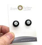 Circle Stud Earrings in Black, White, and Gray Glass and Sterling Silver