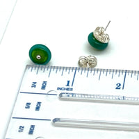 Circle Stud Earrings in Greens and Teal Glass and Sterling Silver