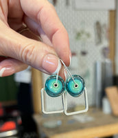 Modern Glass and Silver Square Latch Earrings (Choice of Colors)