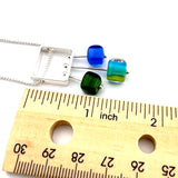 Square Stem Necklace in striped glass with blues and greens