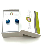 Small Short Circle Earrings in Turquoise, Blue, and Steel Blue Glass and Sterling Silver