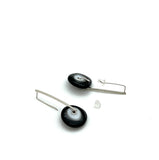 Large Long Spun Disk Earrings in Black, White, and Gray Glass