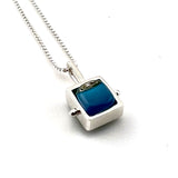 Tiny Striped Square Pendant with Silver Frame
