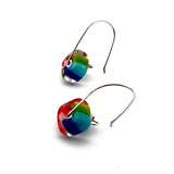 Cube Latch Earrings in Glass and Sterling Silver Rainbow Design