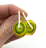 Large Spun Disk Earrings Yellow and Green Glass