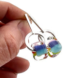 Rainbow Striped Cube Earrings on Silver Circle Long Post