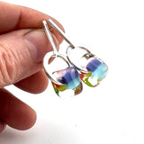 Rainbow Striped Cube Earrings on Silver Circle Long Post