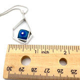 Offset Square Necklace in Blue and Turquoise Aqua Glass and Sterling Silver