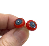 Circle Stud Earrings in Orange/Red and Turquoise Glass and Sterling Silver
