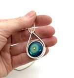Modern Raindrop Necklace in Mint Green, Turquoise, and Steel Blue Glass and Sterling Silver