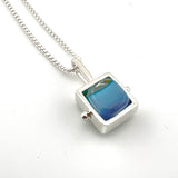 Tiny Striped Square Pendant with Silver Frame