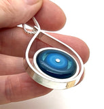 Modern Raindrop Necklace in Turquoise, Blue, and Steel Blue Glass and Sterling Silver