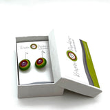 Dangle Earrings in Lavender, Orange, and Green Glass and Sterling Silver