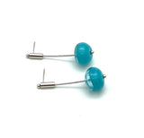 Long Stem Dangle Hollow Ball Earrings in Turquoise and Aqua Glass and Sterling Silver