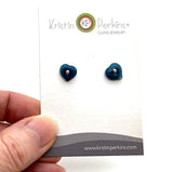 Glass Heart Stud Earrings in Glass (Choice of Color) and Silver