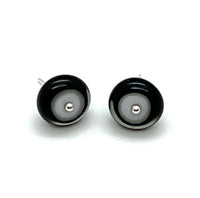 Circle Stud Earrings in Black, White, and Gray Glass and Sterling Silver