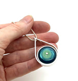 Modern Raindrop Necklace in Mint Green, Turquoise, and Steel Blue Glass and Sterling Silver
