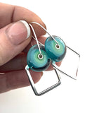 Modern Glass and Silver Square Latch Earrings (Choice of Colors)