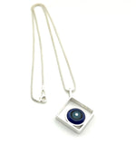 Circle in Square Necklace in Turquoise, Gray, and Violet Glass and Sterling Silver