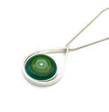 Large Modern Raindrop Necklace in Mint Green, Green, and Teal Glass and Sterling Silver