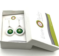 Modern Raindrop Earrings in Mint, Green, and Teal Glass and Sterling Silver