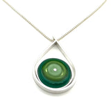 Large Modern Raindrop Necklace in Mint Green, Green, and Teal Glass and Sterling Silver