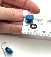 Small Short Circle Earrings in Turquoise, Blue, and Steel Blue Glass and Sterling Silver