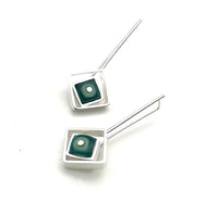 Offset Square Dangle Earrings with Mint, Turquoise, and Steel BlueGlass and Sterling Silver