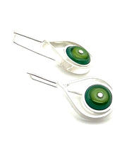 Modern Raindrop Earrings in Mint, Green, and Teal Glass and Sterling Silver