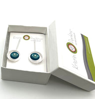 Offset Circle Long Stud Earrings in Mint and Blue Glass and Sterling Silver