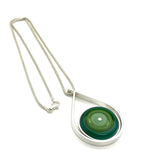 Large Modern Raindrop Necklace in Mint Green, Green, and Teal Glass and Sterling Silver