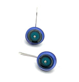 Circle Earrings in Turquoise, Gray, and Violet Glass and Sterling Silver