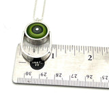 Oblong Circle Necklace in Green and Gray Glass and Sterling Silver