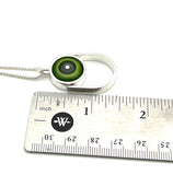 Oblong Circle Necklace in Green and Gray Glass and Sterling Silver