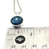 Tiny Framed Circle Necklace in Blue Glass and Sterling Silver