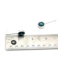 Framed Circle Long Stud Earrings in Mint and Blue Glass and Sterling Silver