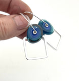 Modern Glass and Silver Square Latch Earrings (Choice of Colors)