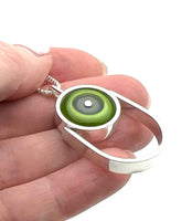 Oblong Circle Necklace in Green and Gray Glass and Sterling Silver