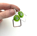 Modern Glass and Silver Square Latch Earrings (Choice of Colors)