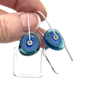 Modern Glass and Silver Square Latch Earrings (Choice of Colors)